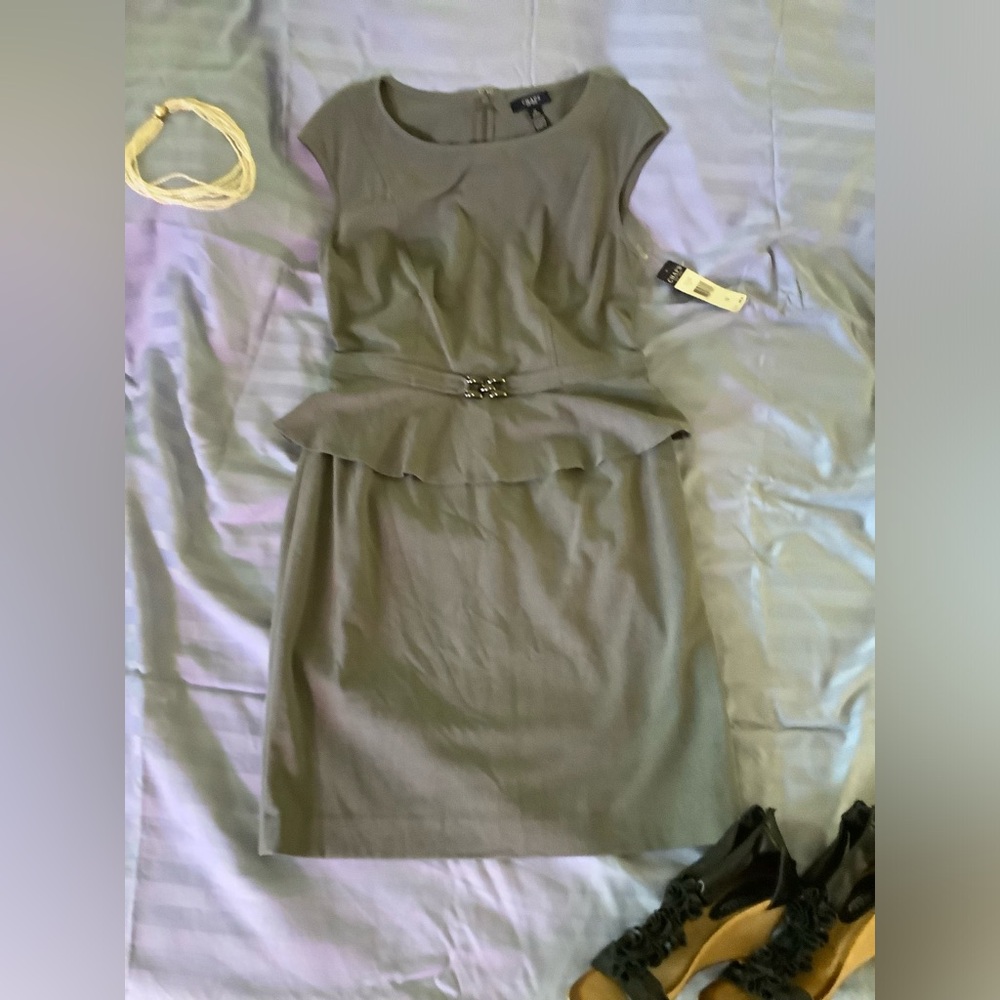 Chaps Grey Peplum Dress Size 12
